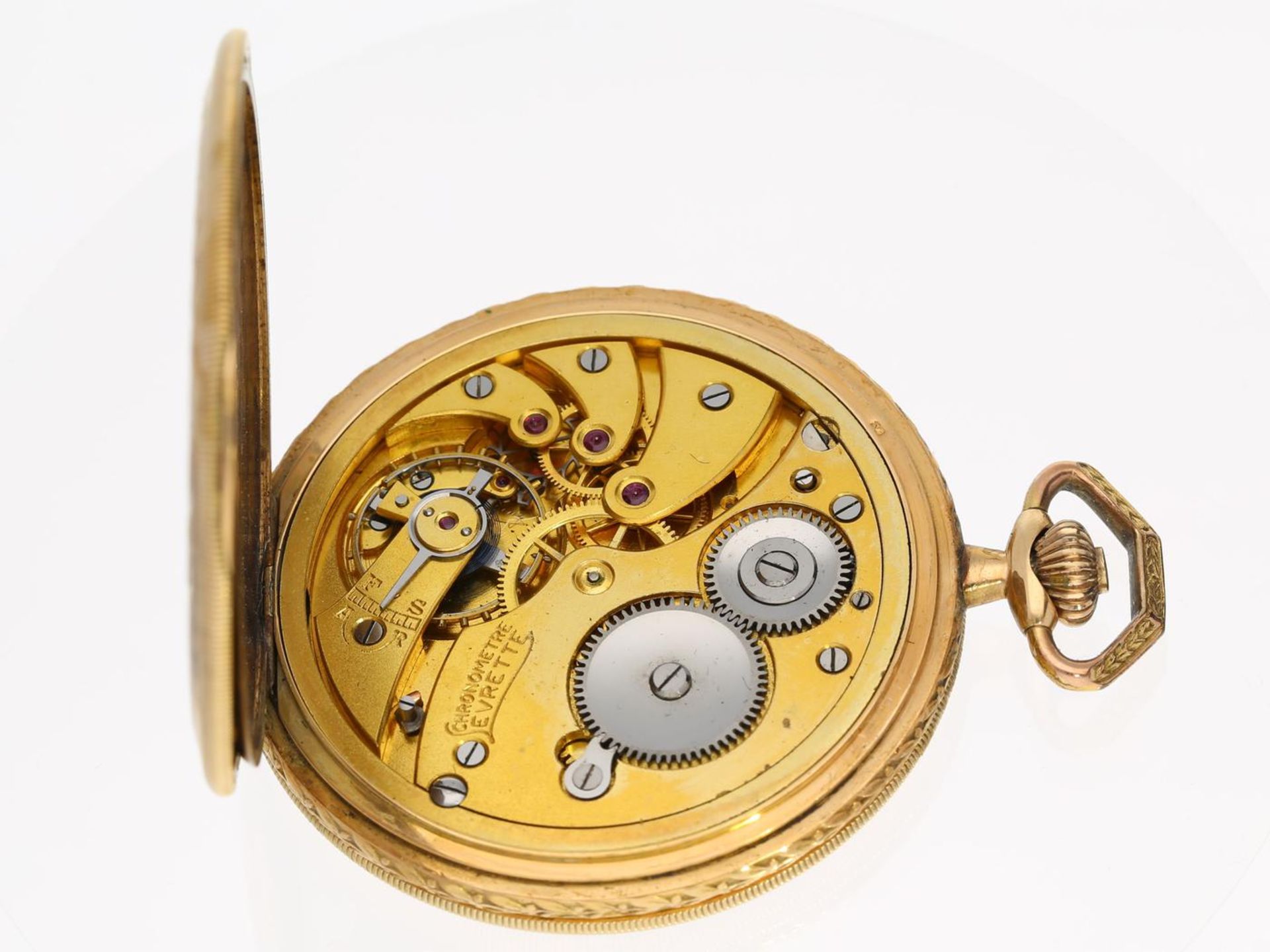 Taschenuhr: dekorative Art déco Goldsavonnette, Chronometre Levrette, 1930er Jahre Ca. Ø51mm, ca. - Bild 2 aus 3