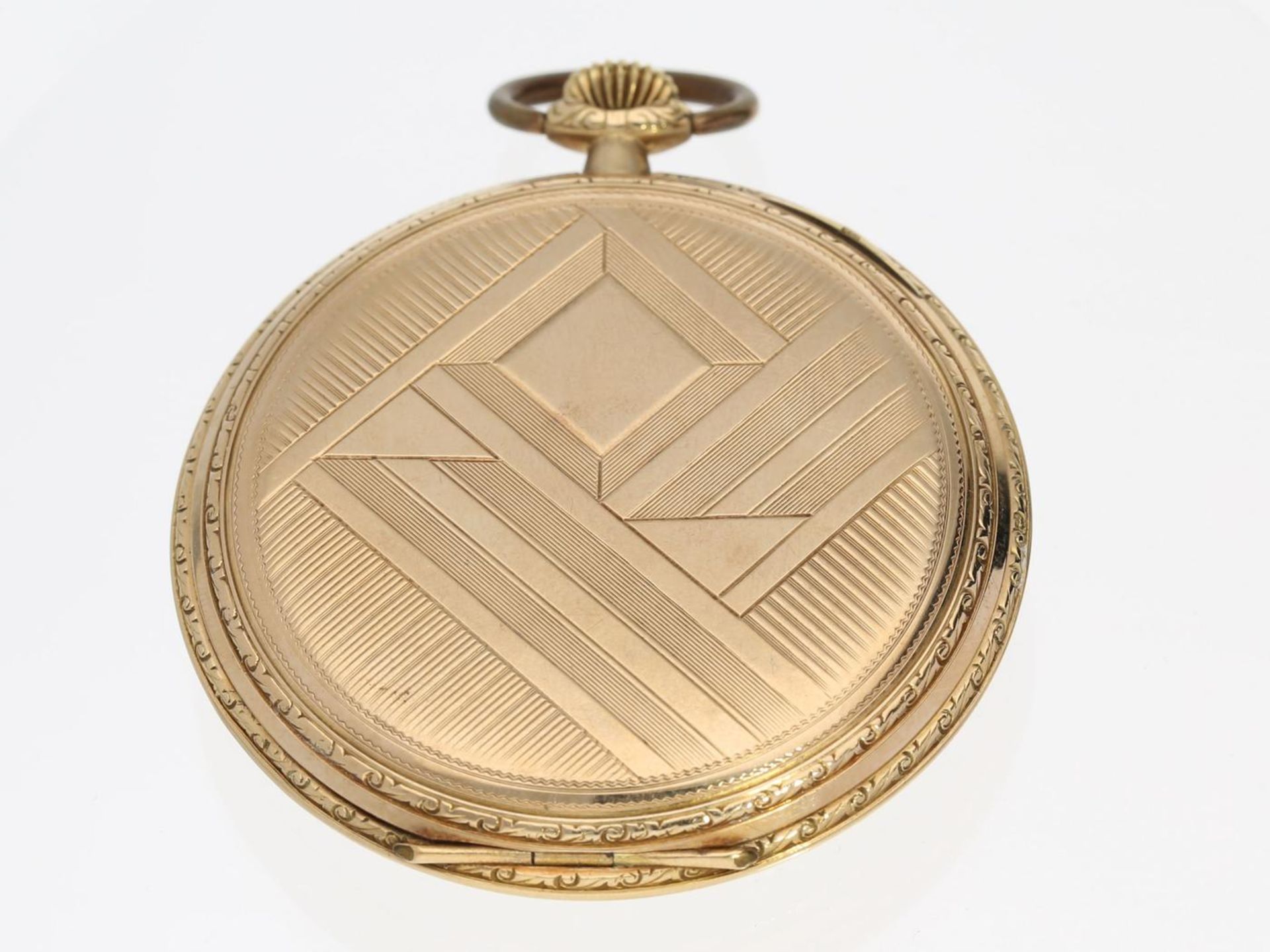 Taschenuhr: goldene Art déco Frackuhr, Tavannes, 30er Jahre Ca. Ø51mm, ca. 75g, 14K Gold, - Bild 2 aus 2