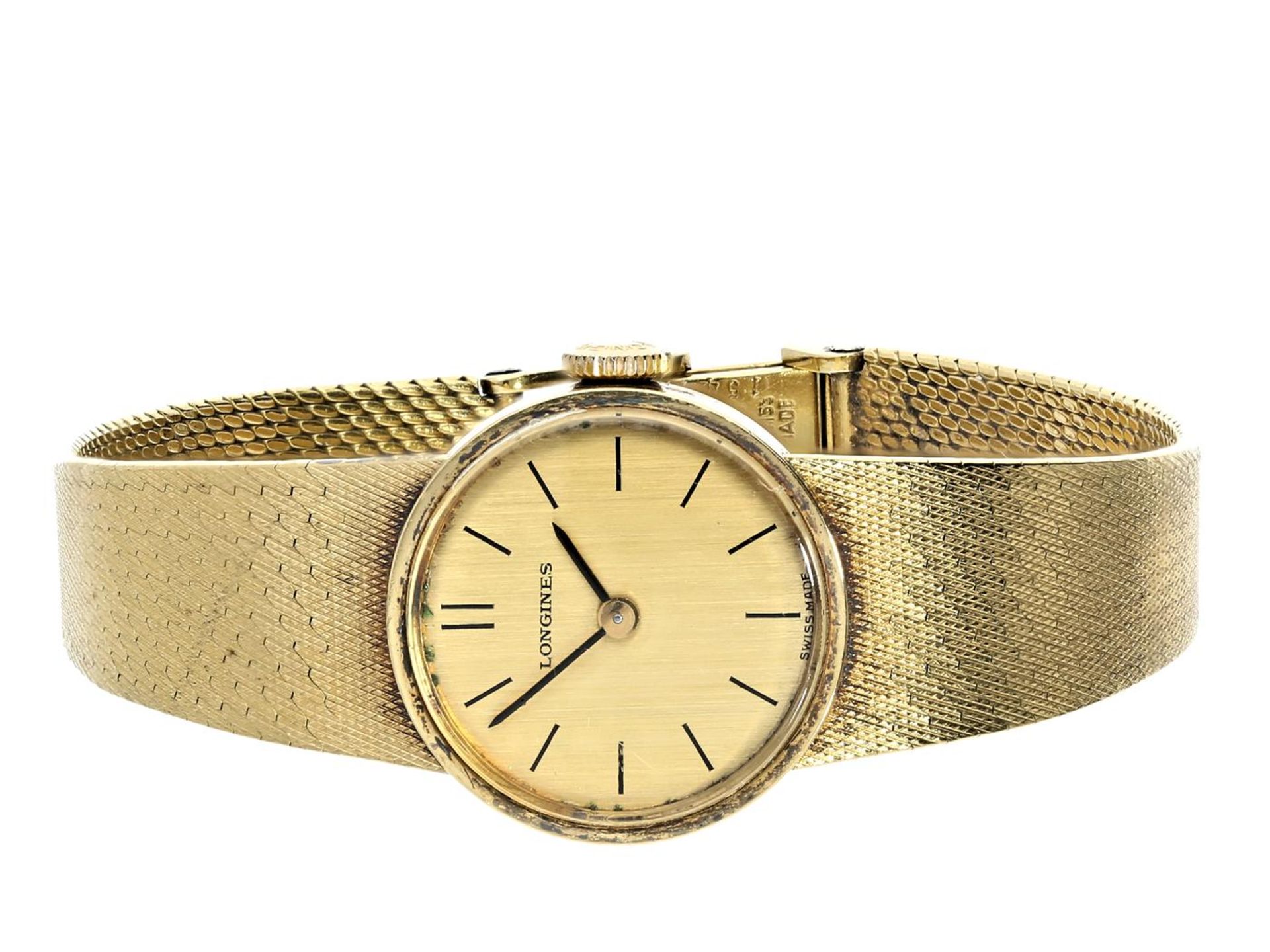 Armbanduhr: goldene vintage Damenuhr der Marke "Longines", 18K Gelbgold Ca. 17cm lang, ca. 29,6g,