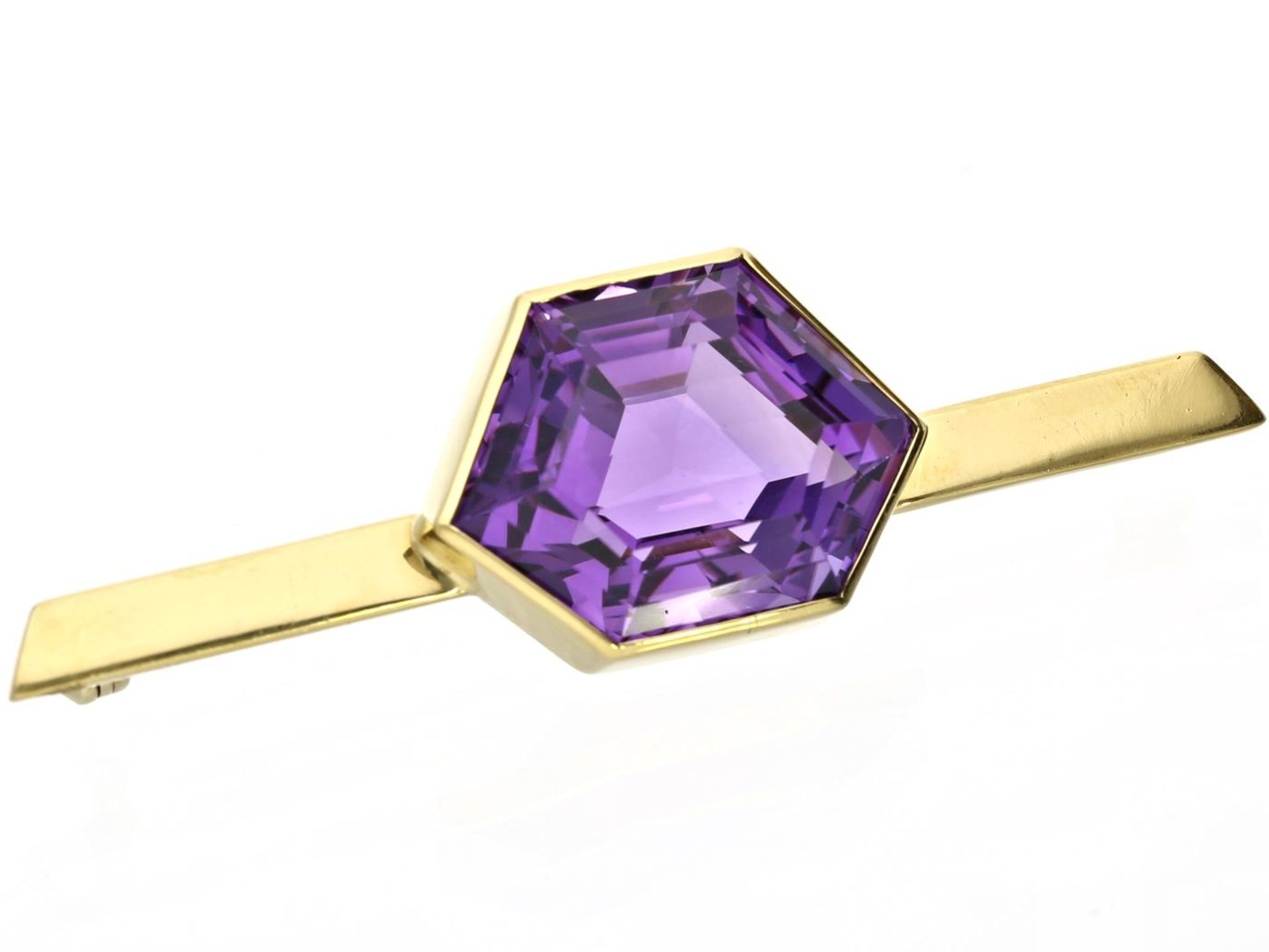 Brosche: vintage Amethystbrosche, 18K Gold, Handarbeit sehr hoher Qualität Ca. 59 × 17mm, ca. 11,9g,