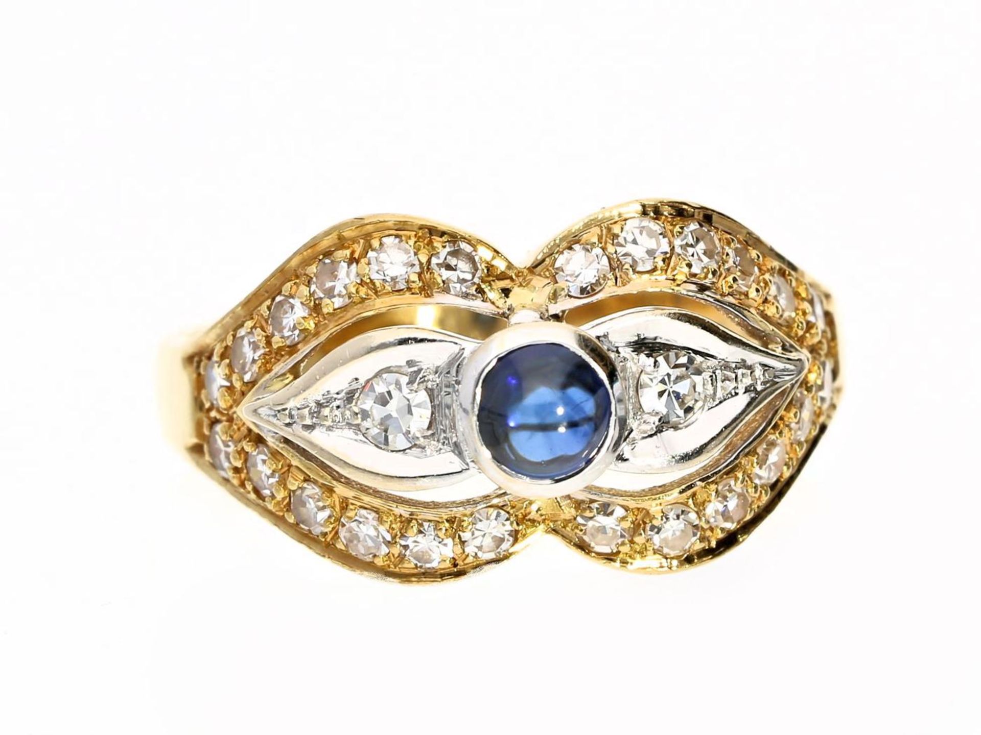 Ring: vintage Saphir/Diamant-Goldschmiedering, 18K Gold Ca. Ø18mm, RG56, ca. 5,5g, 18K Gold,