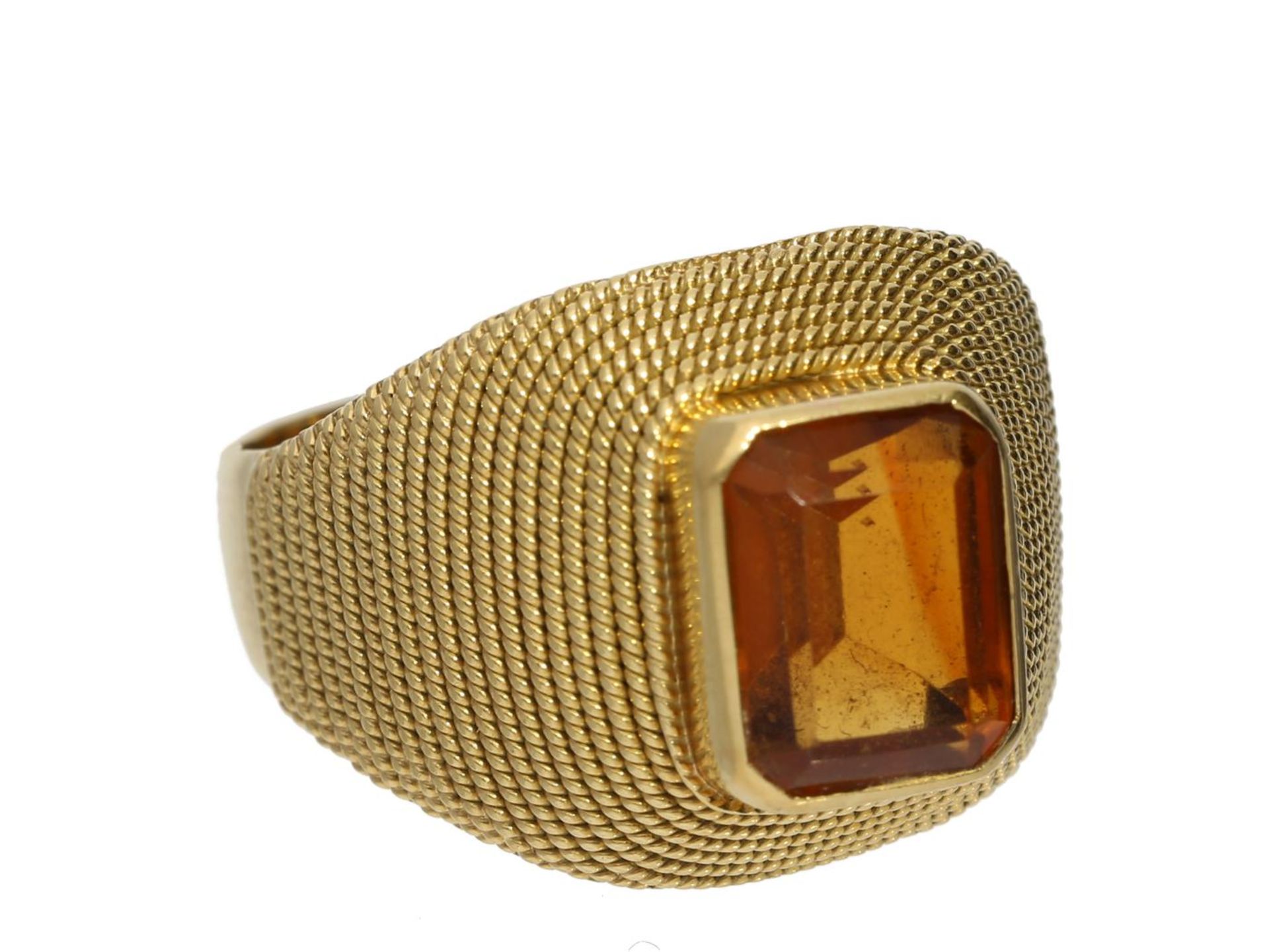 Ring: aufwändig und dekorativ gearbeiteter vintage Goldschmiedering mit Citrin, hochfeine Handarbeit - Bild 2 aus 3