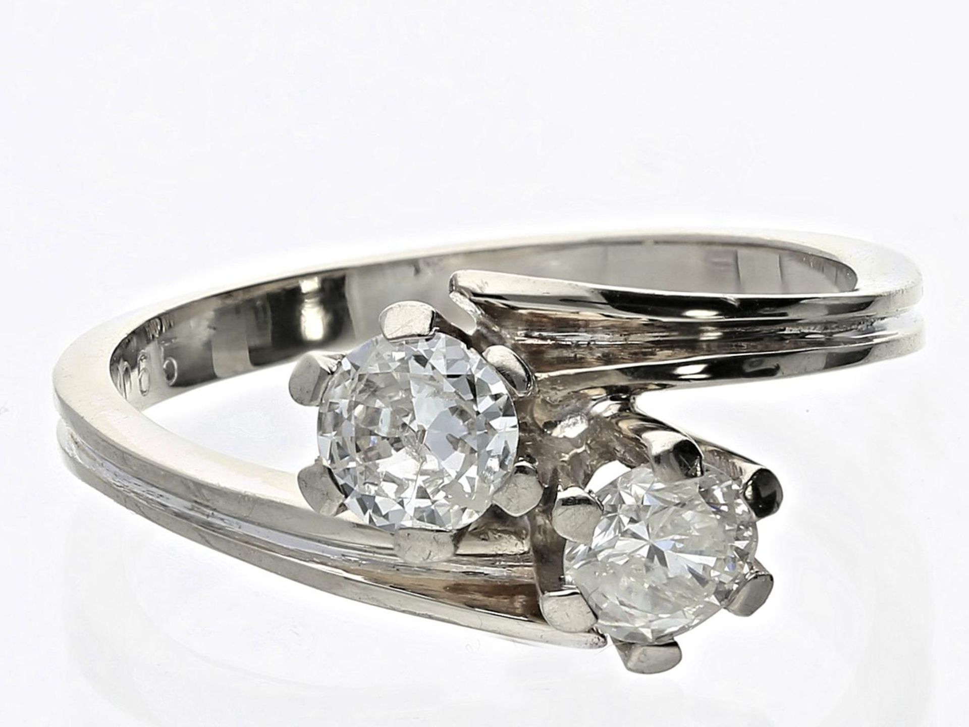 Ring: ausgefallener vintage Diamantring, 0,65ct Ca. Ø17,5mm, RG54, ca. 3,1g, 14K Gold, besetzt mit 2