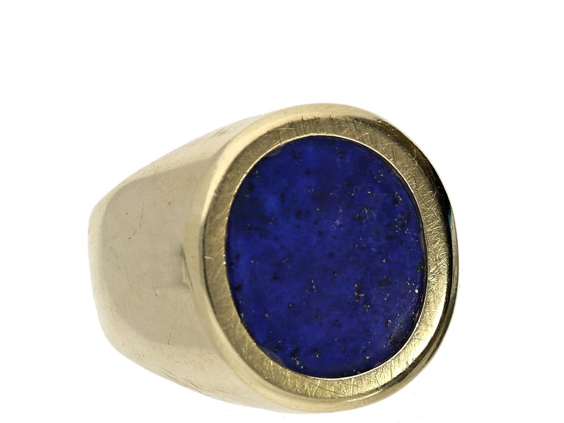 Ring: vintage Herrenring mit Lapislazuli Ca. Ø20mm, RG62, ca. 12,4g, 14K Gold, schauseitig ca.