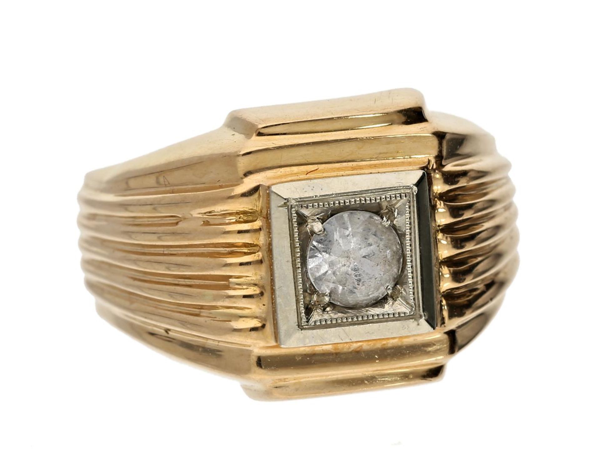 Ring: breiter vintage Goldschmiedering mit farblosem Stein Ca. Ø17mm, RG53, ca. 5,4g, 18KGold,