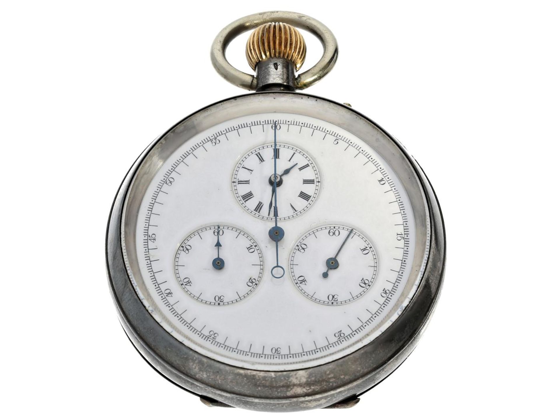 Taschenuhr: extrem seltener Chronograph mit Regulatorzifferblatt, Smith & Son London, um 1890 Ca.