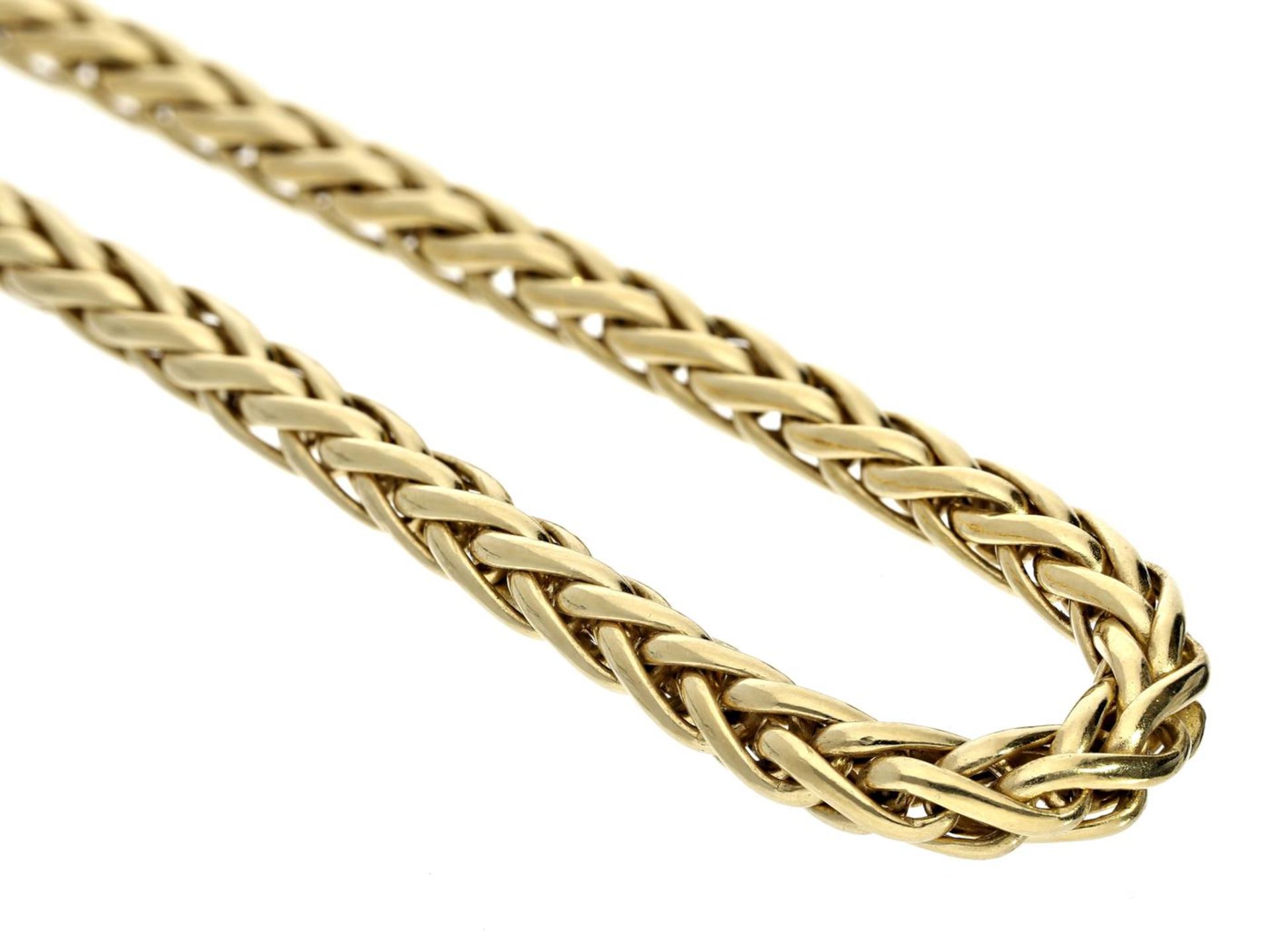 Kette: hochwertige 18K Goldkette mit dekorativem Zopfmuster und großem Federring Ca. 44,5cm lang,