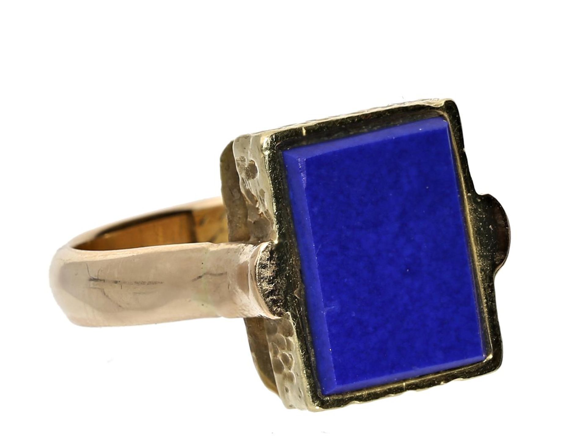 Ring: alter Goldschmiedering mit Lapislazuli, Handarbeit Ca. Ø17,5mm, RG55, ca. 7g, 14K Gold,