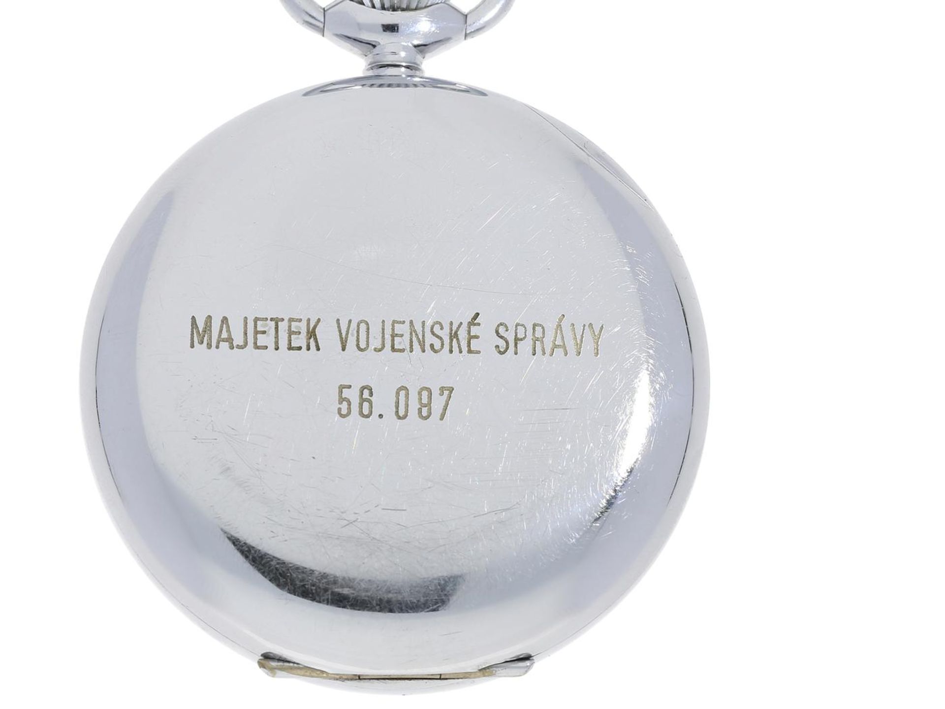 Taschenuhr: seltener Heuer Taschen-Chronograph, tschechische Militäruhr „Majetek Vojenské Správy“ ( - Bild 3 aus 3