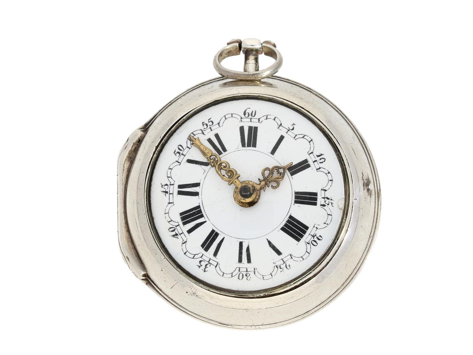 Taschenuhr: frühe deutsche Doppelgehäuse-Spindeluhr, Hallmarks 1764, signiert Johann Gottlieb Ulrich