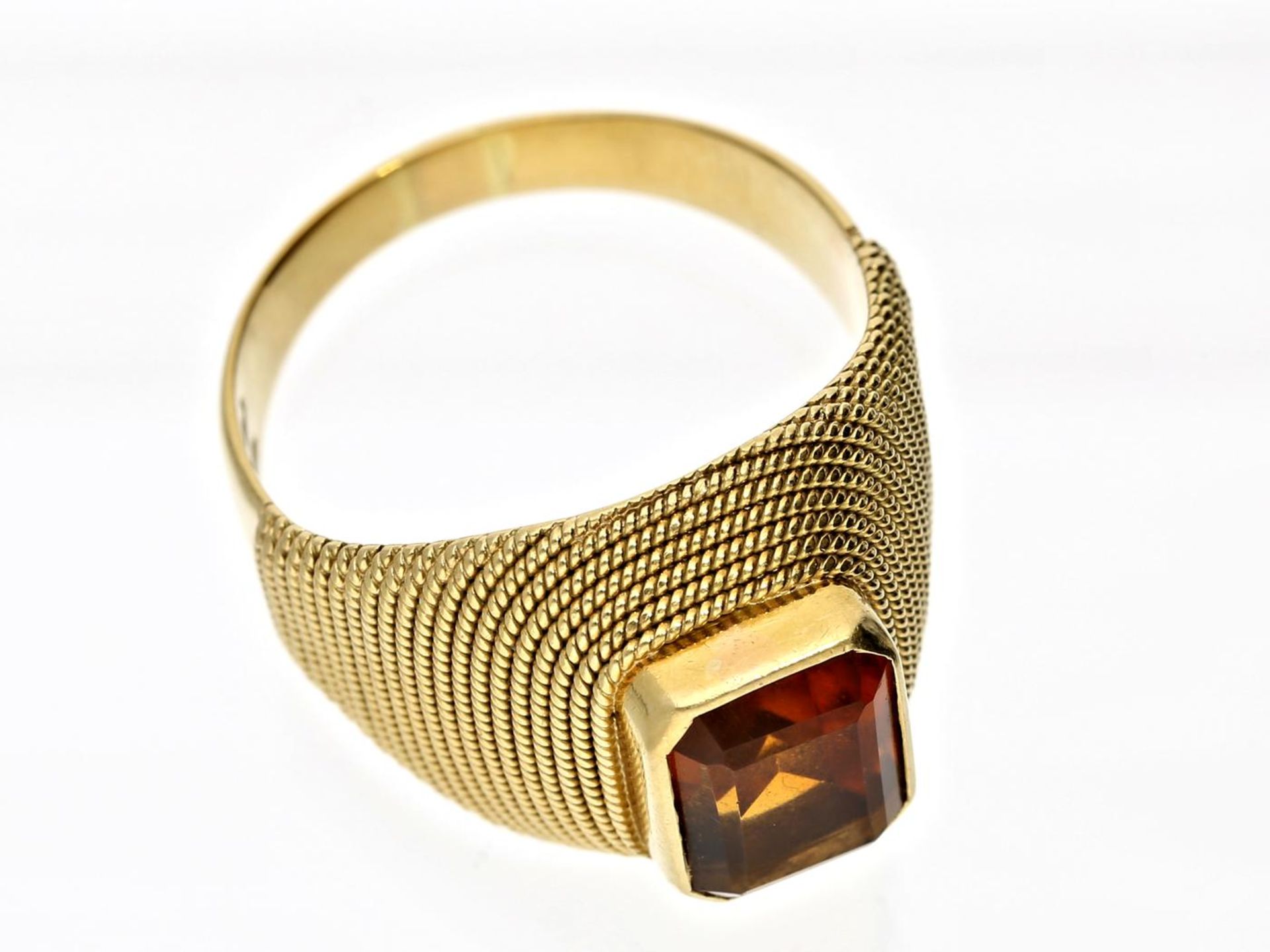 Ring: aufwändig und dekorativ gearbeiteter vintage Goldschmiedering mit Citrin, hochfeine Handarbeit - Bild 3 aus 3