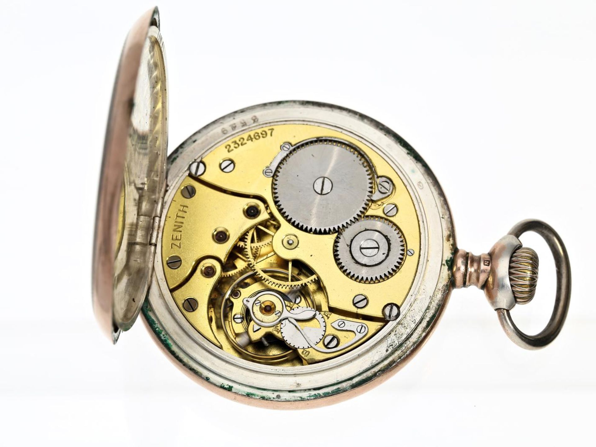 Taschenuhr: Zenith Herrenuhr, um 1920, seltenes Präzisionswerk Ca. Ø52mm, ca. 101g, Silber, - Bild 2 aus 3