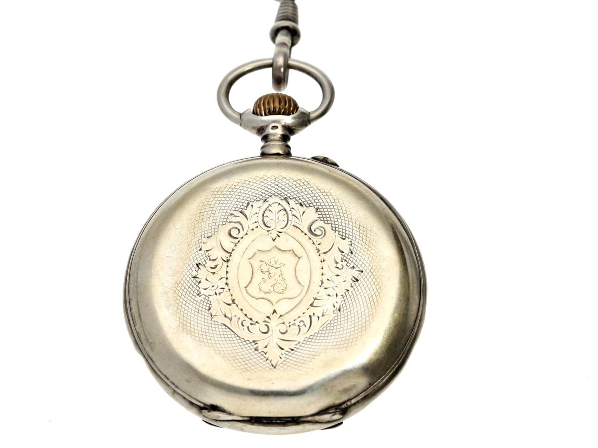 Taschenuhr: seltene Kalenderuhr, um 1900, Silber, César Turler Biel, Patent 1319 von Henri Morel, - Bild 3 aus 3