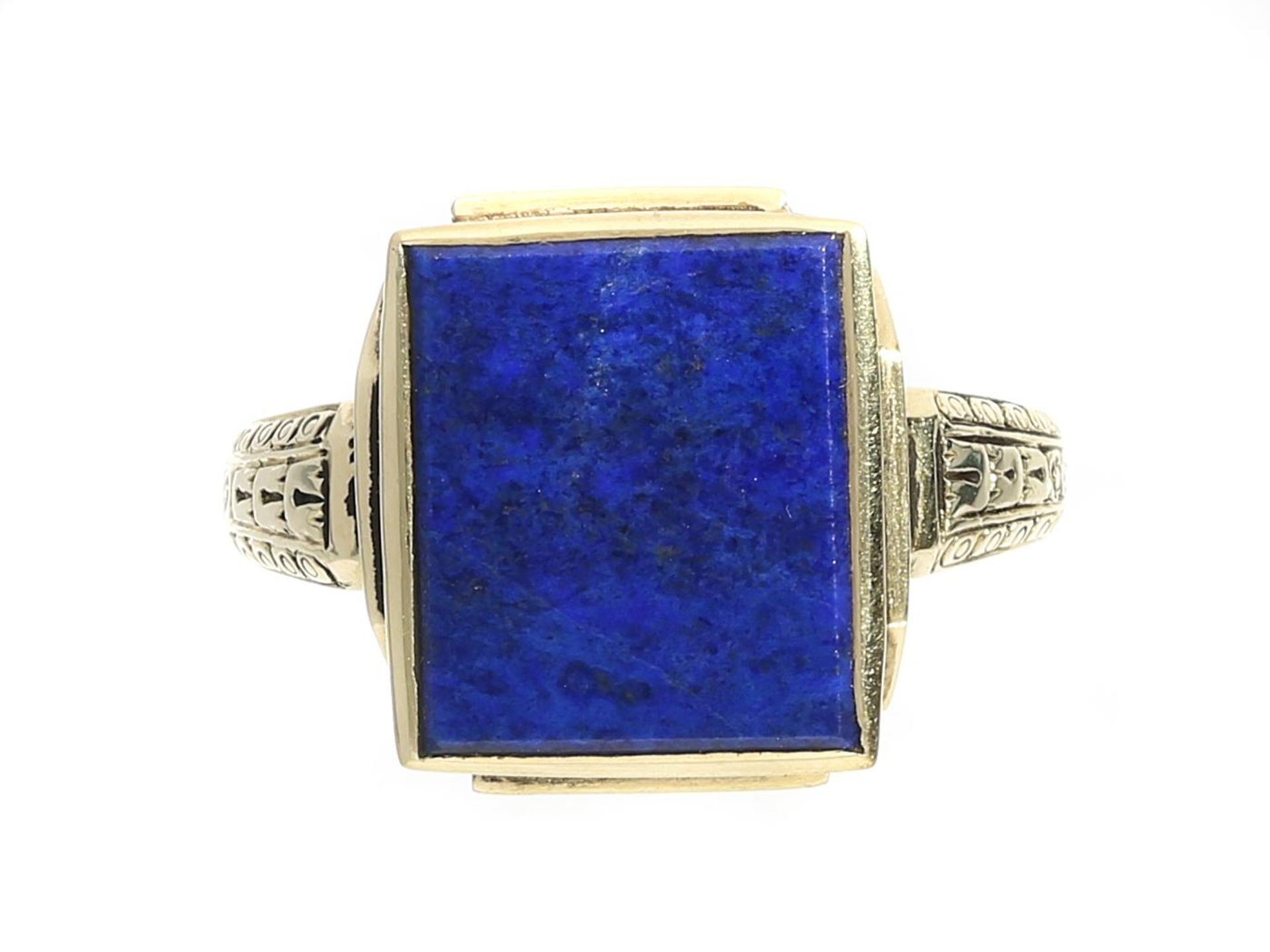 Ring: schöner alter Goldschmiedering mit Lapislazuli Ca. Ø17,5, RG55, ca. 5,7g, 14K Gold, Ringkopf