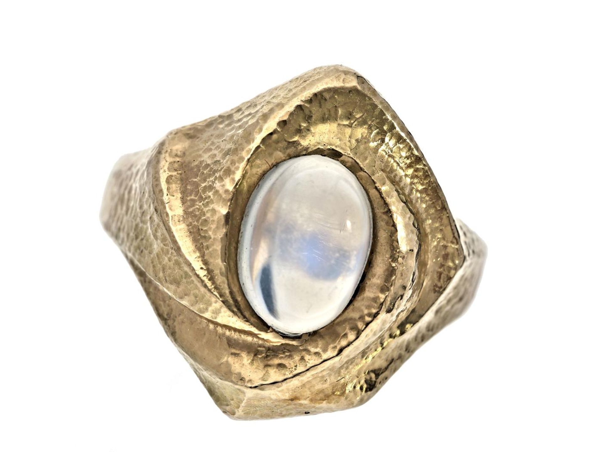 Ring: solider vintage Goldschmiedering mit Mondstein Ca. Ø19mm, RG60, ca. 7,9g, 14K Gold, der