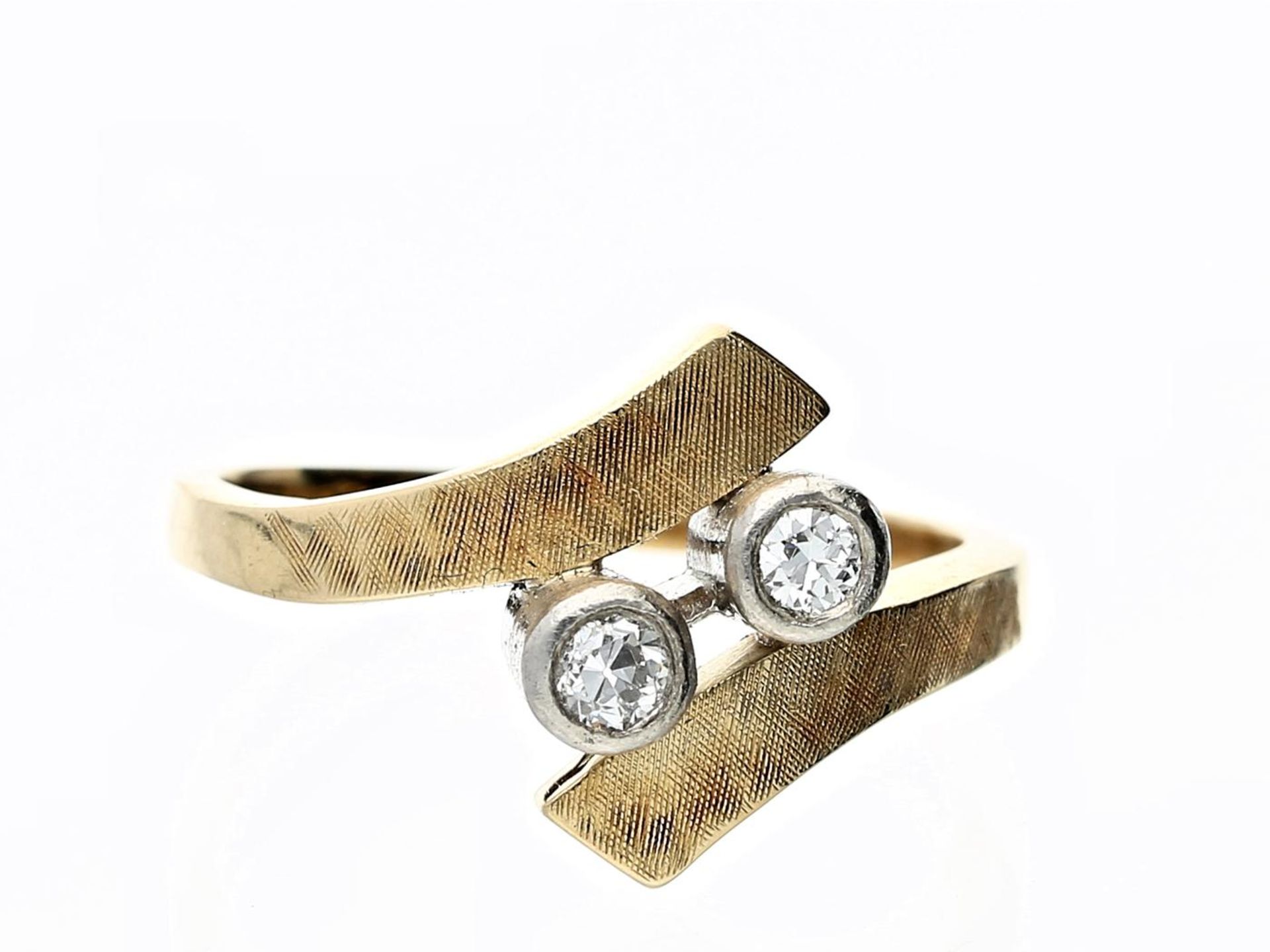 Ring: vintage Overcross-Ring, ca. 0,16ct Ca. Ø18mm, RG56, ca. 4,6g, 14K Gold, Ringkopf ca. 13mm