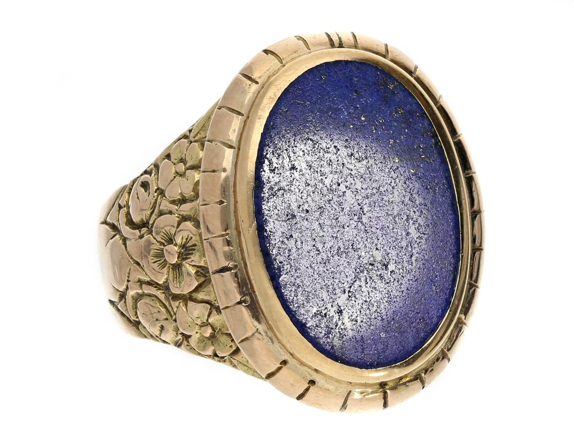 Ring: sehr dekorativer Goldschmiedering mit Lapislazuli,14K Gold Ca. Ø20,5mm, RG64, ca. 16,2g, 14K