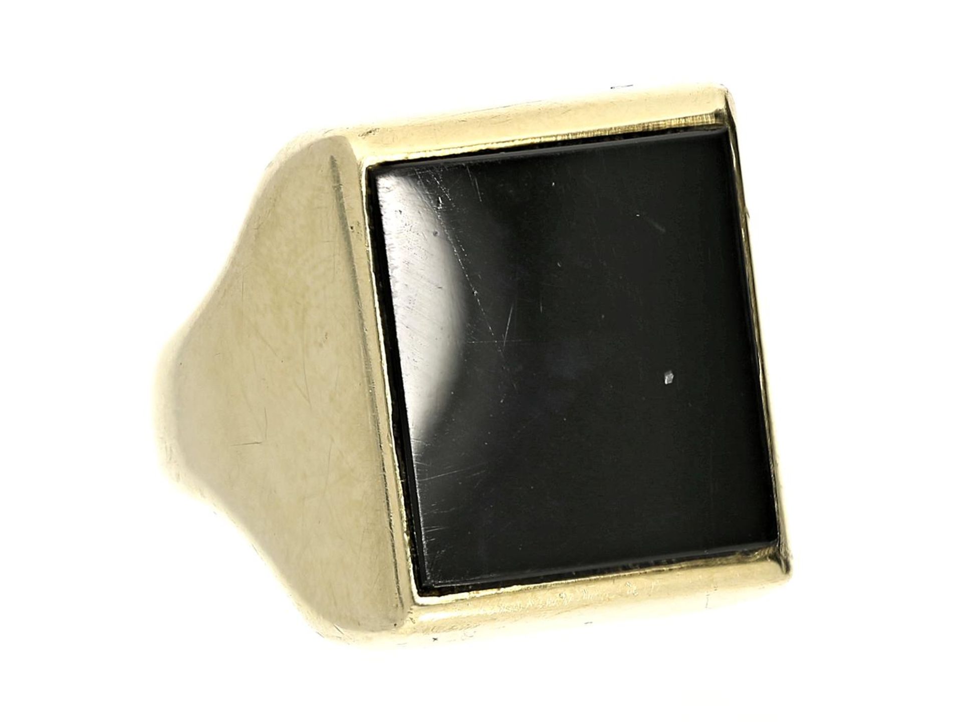 Ring: vintage Herren-Siegelring mit Onyxplatte Ca. Ø18mm, RG56, ca. 12,9g, 14K Gold, Ringkopf ca. 17