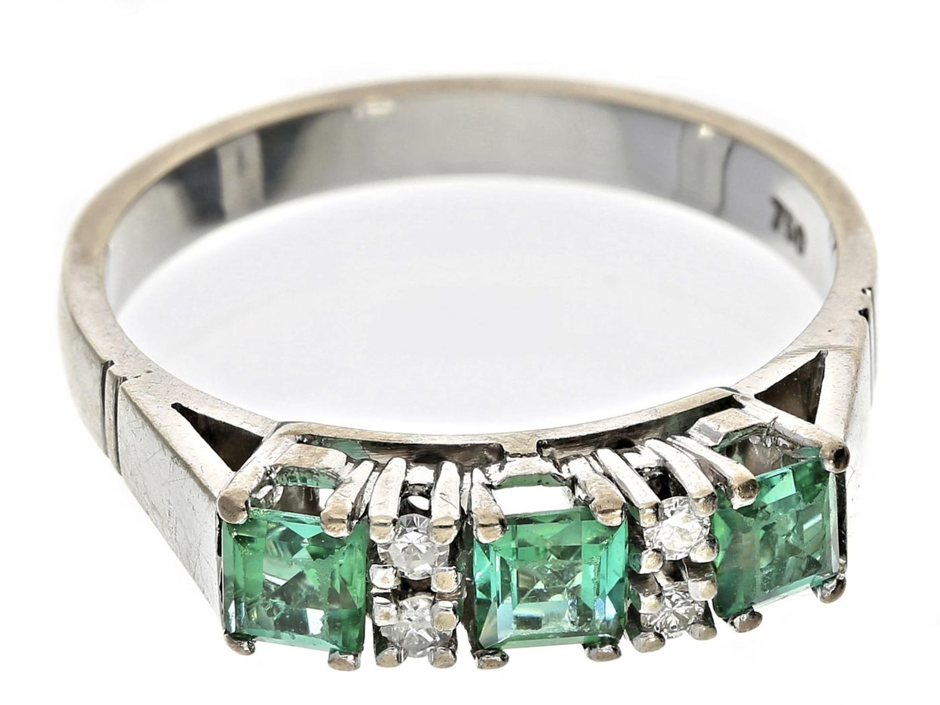 Ring: massiver vintage Turmalin/Diamant-Goldschmiedering, 60er Jahre Ca. Ø19mm, RG60, ca. 4,6g, - Bild 2 aus 2