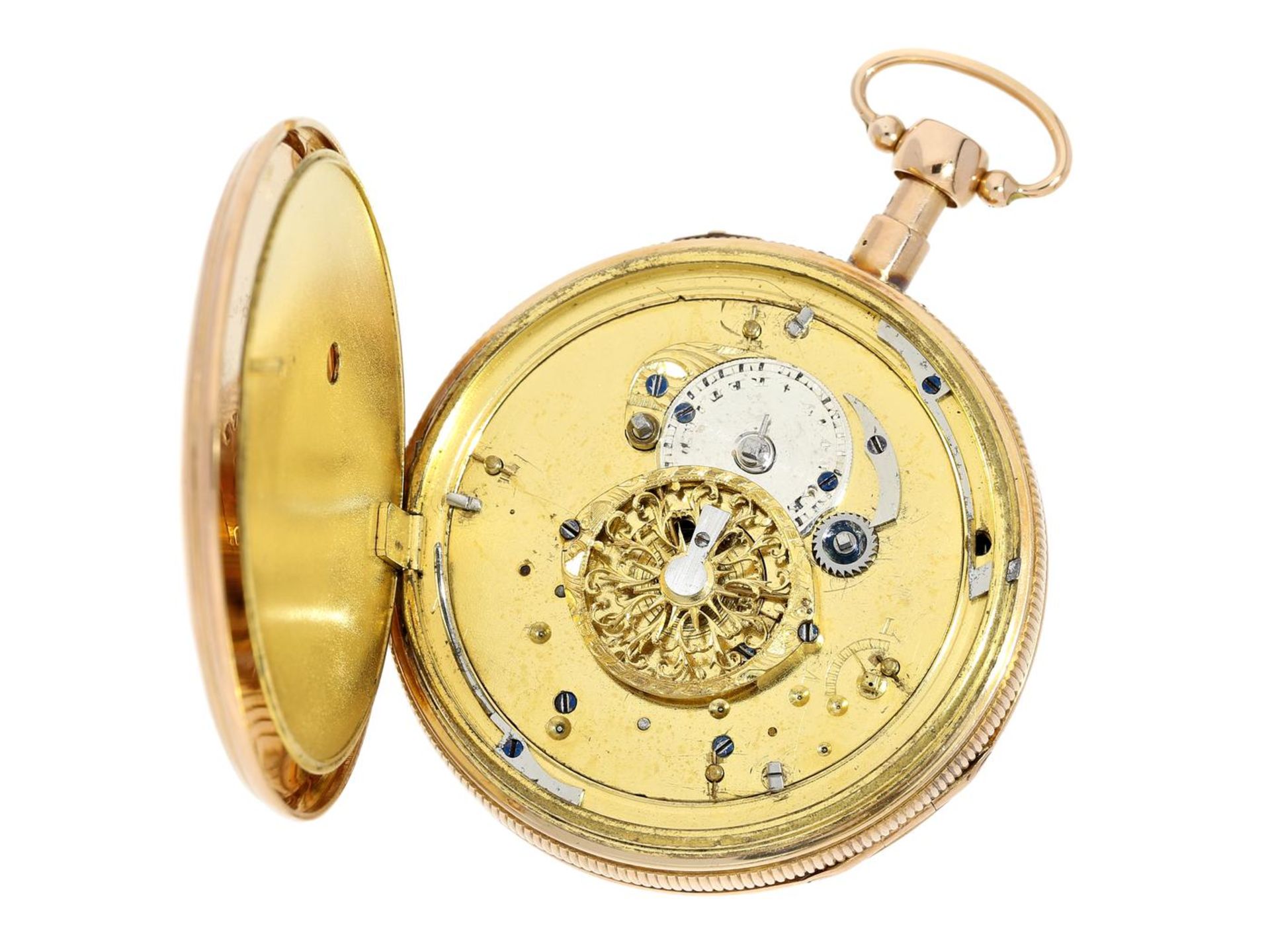 Taschenuhr: 18K Rotgold Taschenuhr mit Repetition und skelettiertem Figurenautomat Jacquemart, ca. - Bild 2 aus 3