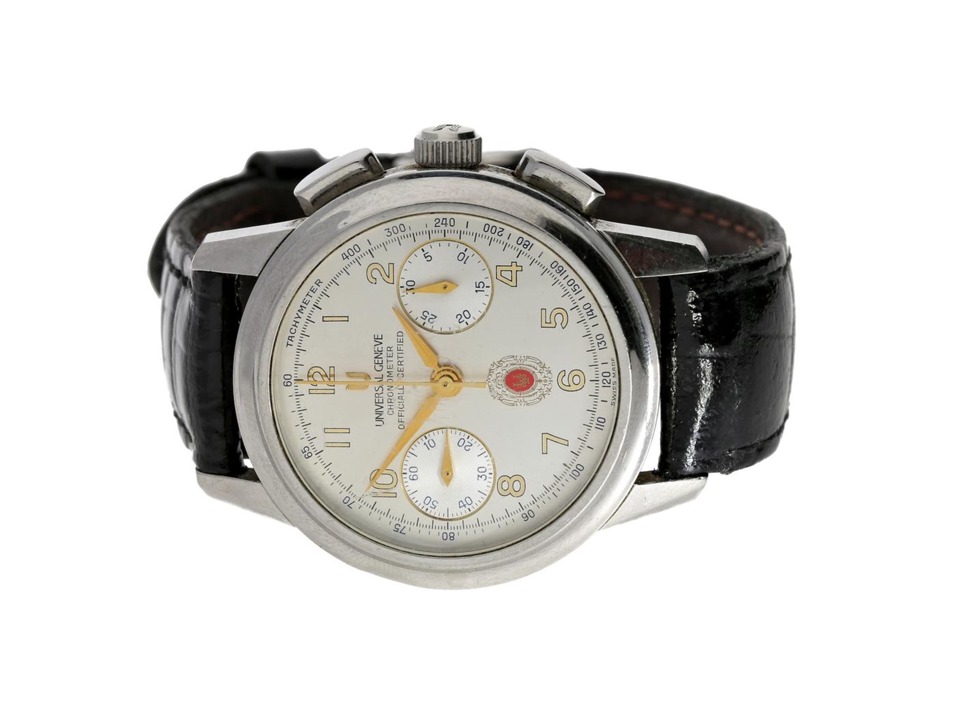 Armbanduhr: besonders großer vintage Universal Geneve Stahl-Chronograph Ref.889.290,