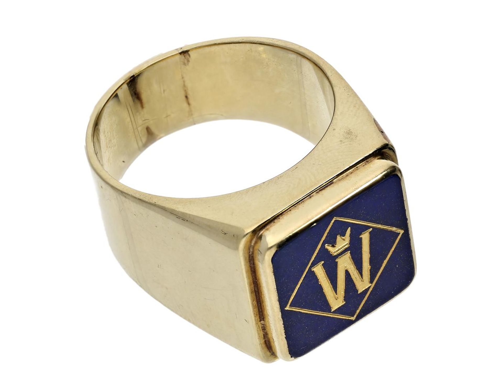 Ring: äußerst hochwertiger, handgearbeiteter Herrenring mit Lapislazuli und Gold-Monogramm Ca. - Bild 2 aus 2