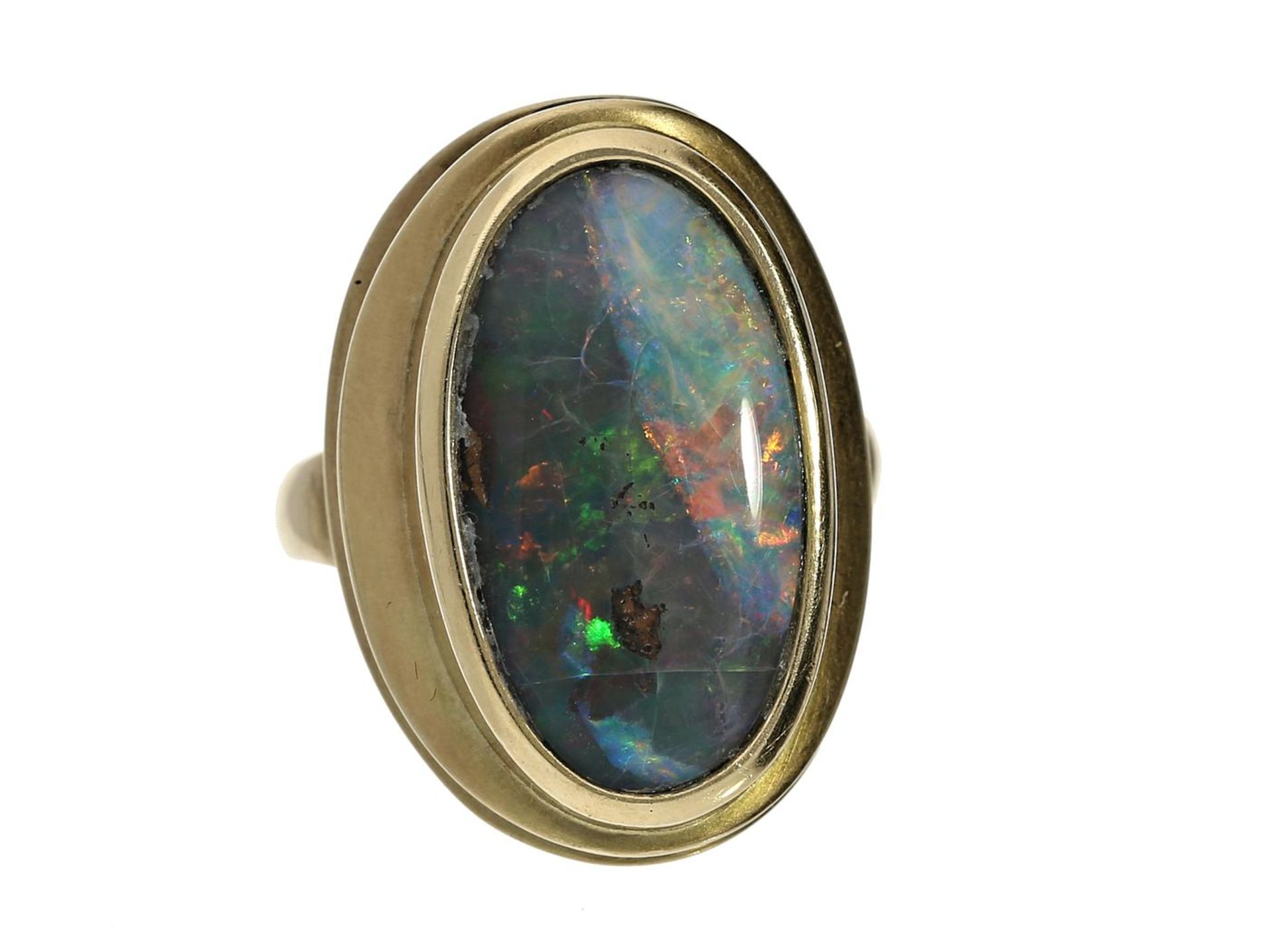 Ring: goldener, massiver vintage Damenring mit Opal, Hamburger Goldschmiedearbeit Ca. Ø17,5mm, RG56,