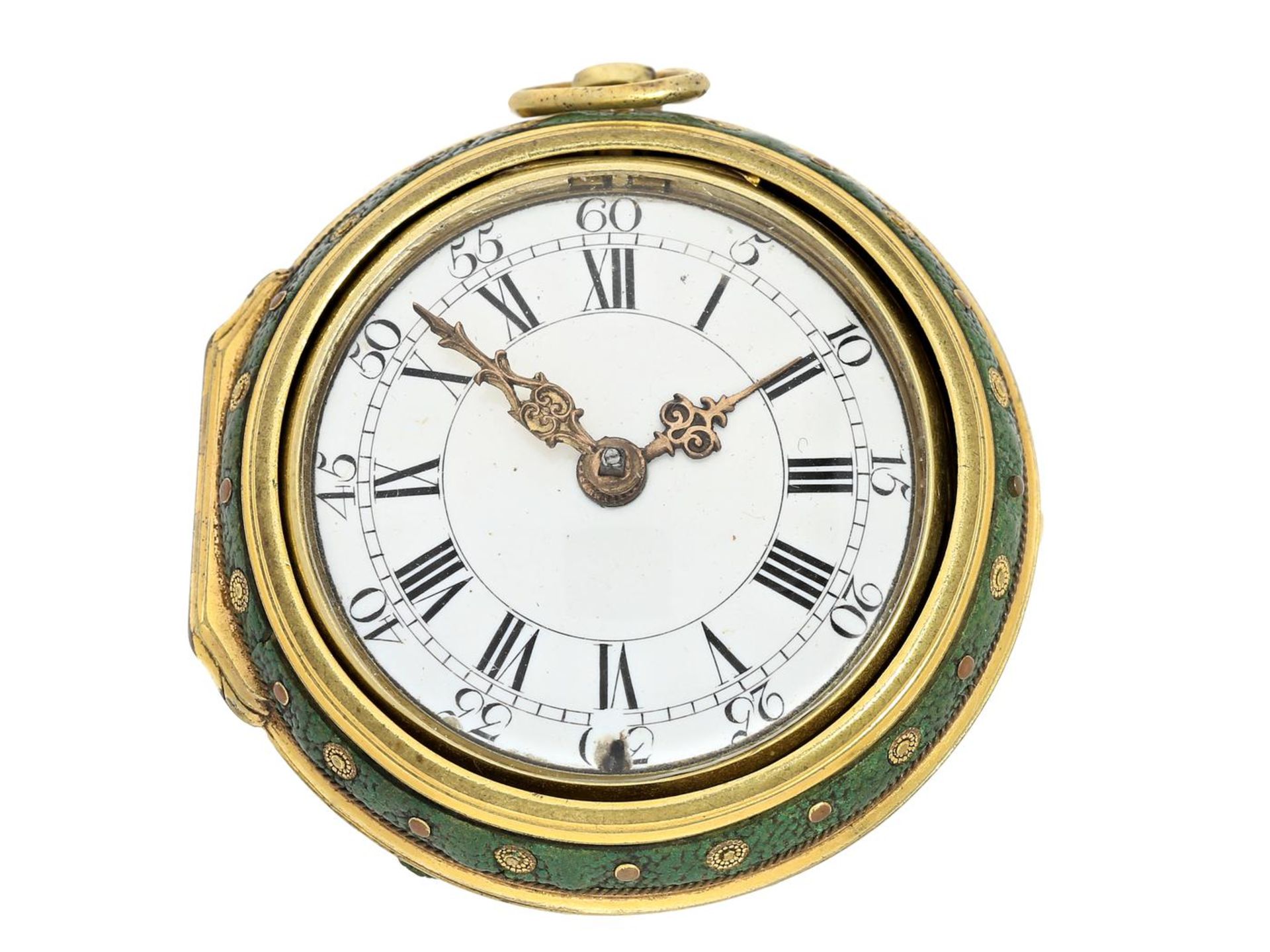 Taschenuhr: frühe, seltene englische Doppelgehäuse-Spindeluhr, Henry Hurt London 1759, bekannter