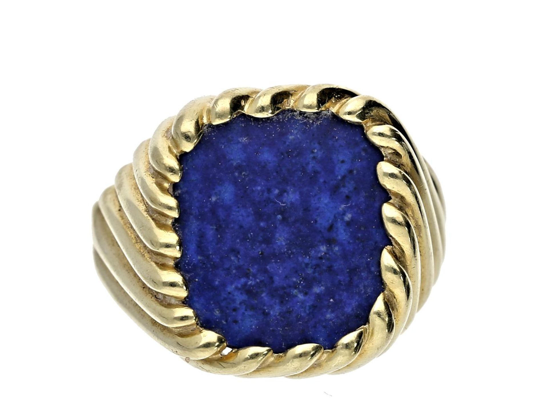 Ring: goldener, außergewöhnlicher vintage Herrenring mit Lapislazuli Ca. Ø20mm, RG62, ca. 7,3g,