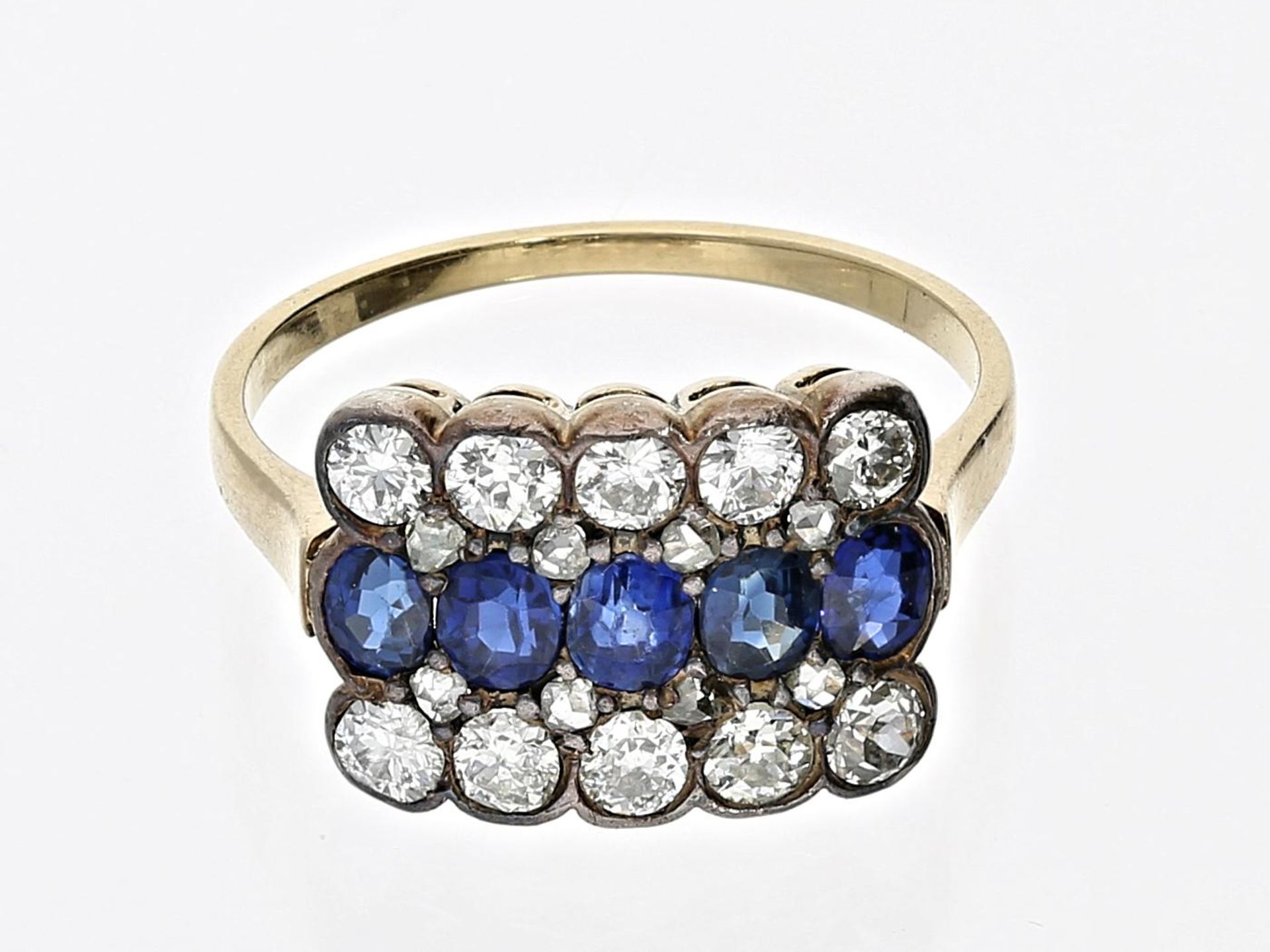 Ring: antiker Saphir/Diamant-Goldschmiedering Ca. Ø17,5mm, RG55, ca. 3,2g, 18K Gold, Ringkopf ca. - Bild 2 aus 2