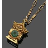Anhänger "Pagode" mit Jadeit A jadeite pendant and necklace 585er GG, gestemp. 4 runde, geschnittene