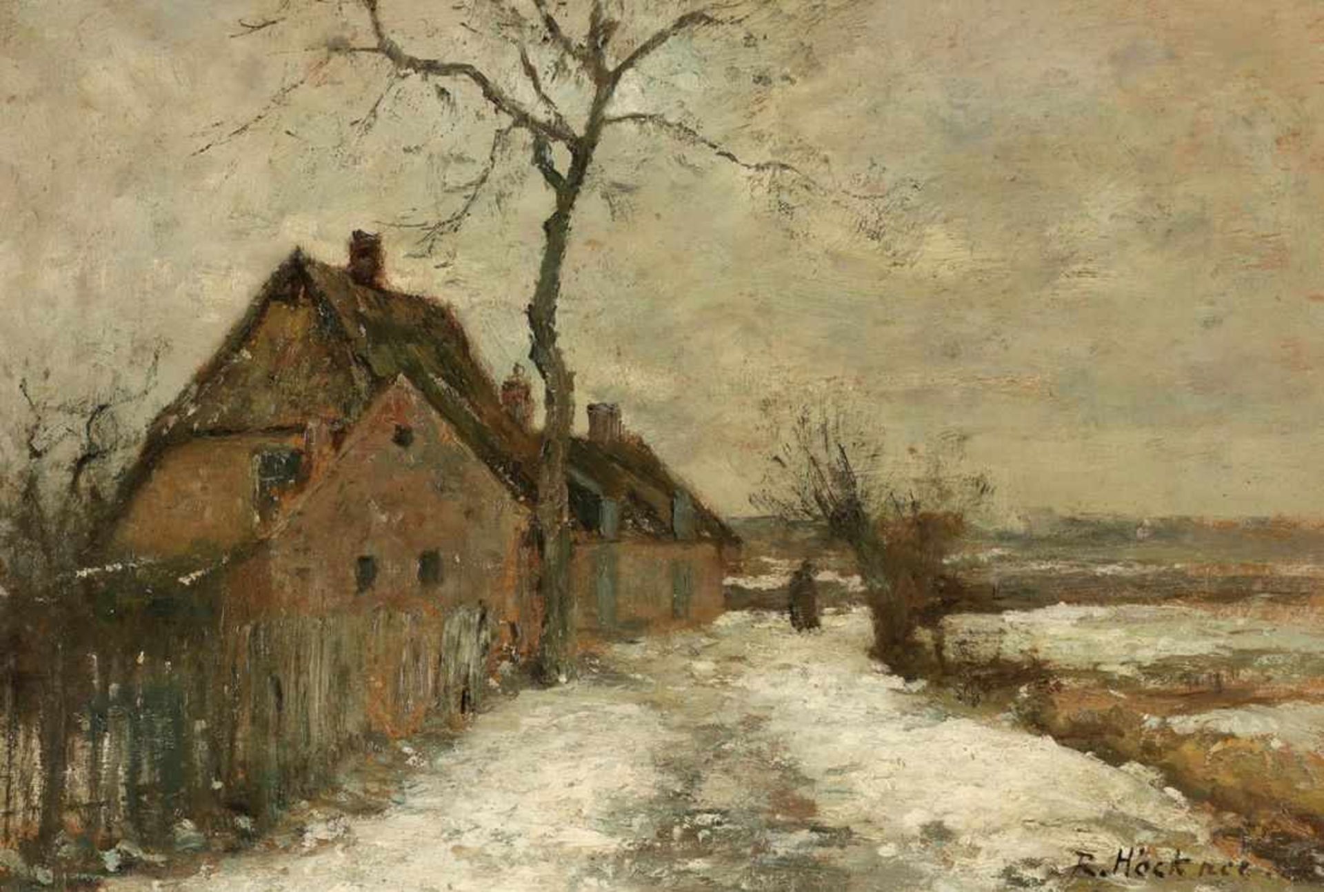 Rudolf Höckner 1864 Wolkenstein - 1942 Bad Mergentheim - Gehöft in winterlicher Landschaft - Öl/