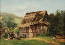 Edmund Koken 1814 Hannover - 1872 Hannover attr. - Wassermühle - Öl/Lwd. auf Karton. 36 x 51,5 cm.