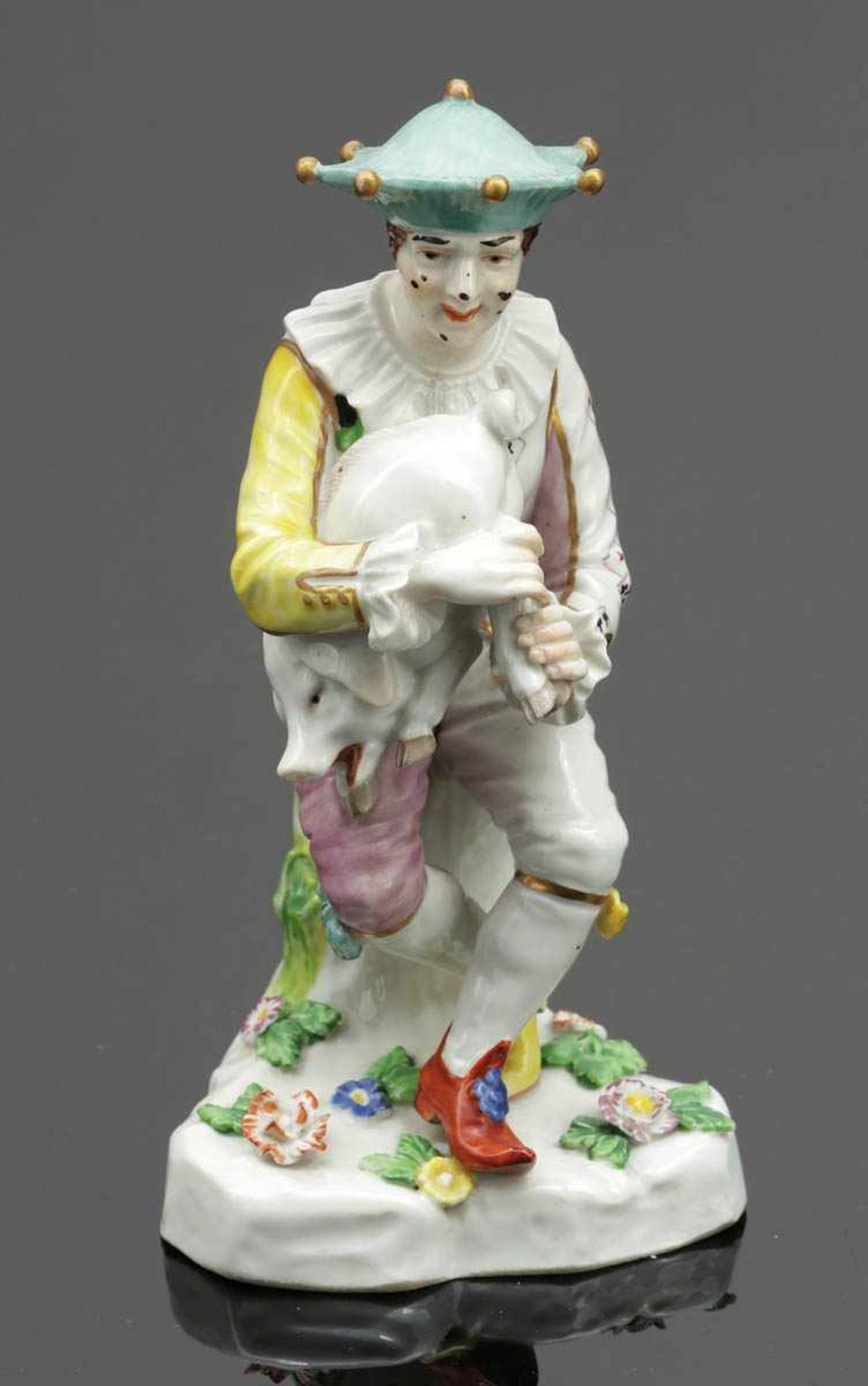 Harlekin mit Schwein als Dudelsackspieler Wiener Porzellanmanufaktur, Wien 1804. Porzellan, weiß,