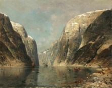 Anders Monsen Askevold 1834 Sunnfjord - 1900 Düsseldorf attr. - Fjordlandschaft - Öl/Lwd. 26 x 33,