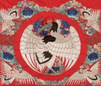 Seidenstickerei Silk Embroidery China, Anfang 20. Jahrhundert. Seide. Brokatbordüre. 54 x 60 cm.