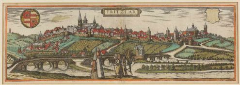 Frans Hogenberg 1535 Mecheln - 1590 Köln - "Fritzlar" - Kolor. Kupferstich. Mittelfalz. 16 x 48,5