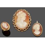 Gemmenschmuckset Jewelry set with agate cameos 750er GG und Roségold, gestemp. 3 ovale, als Gemmen