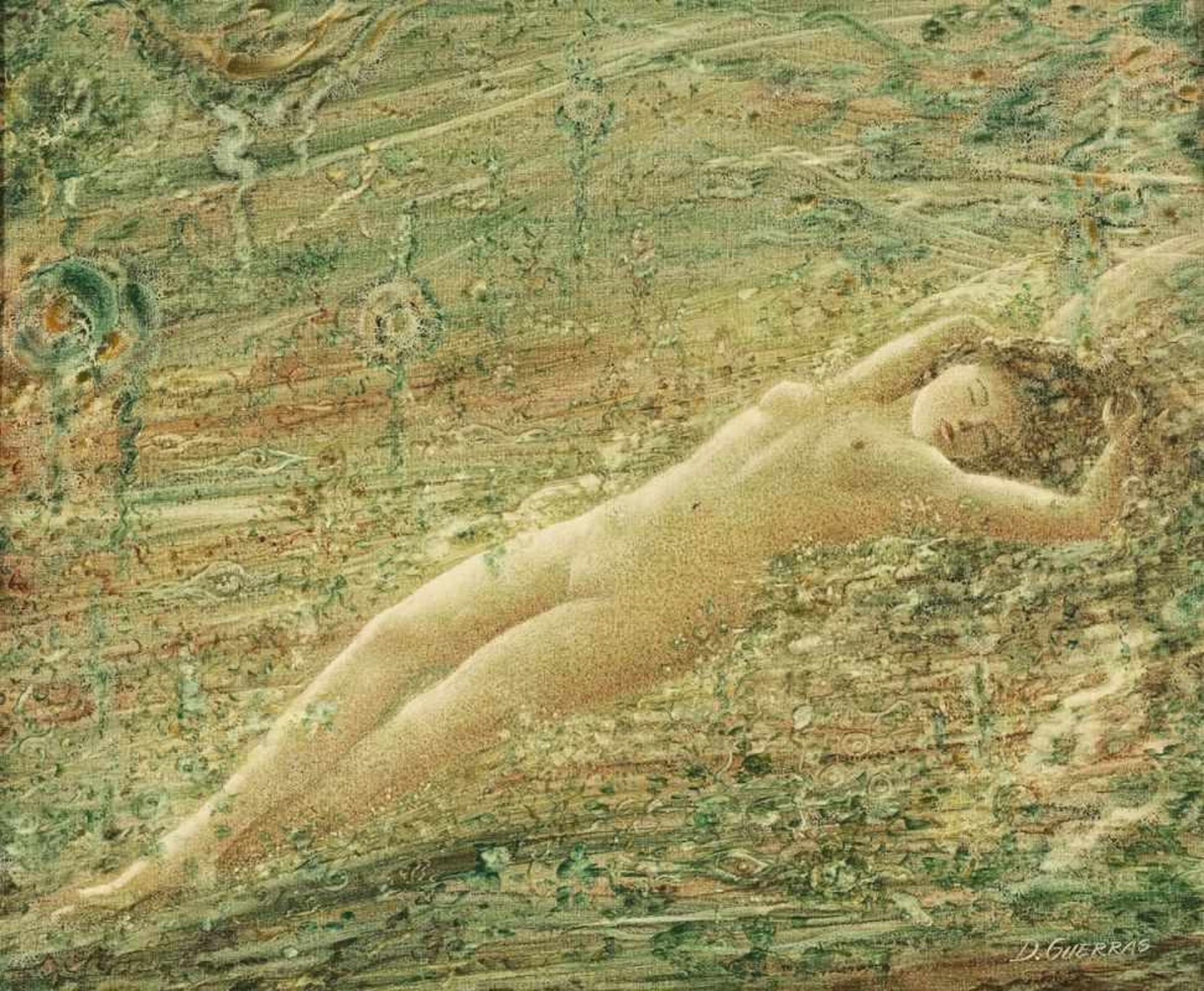 D. Guerras Künstler des 20. Jahrhunderts - Träumende (liegender weiblicher Akt) - Öl/Lwd. 50 x 60