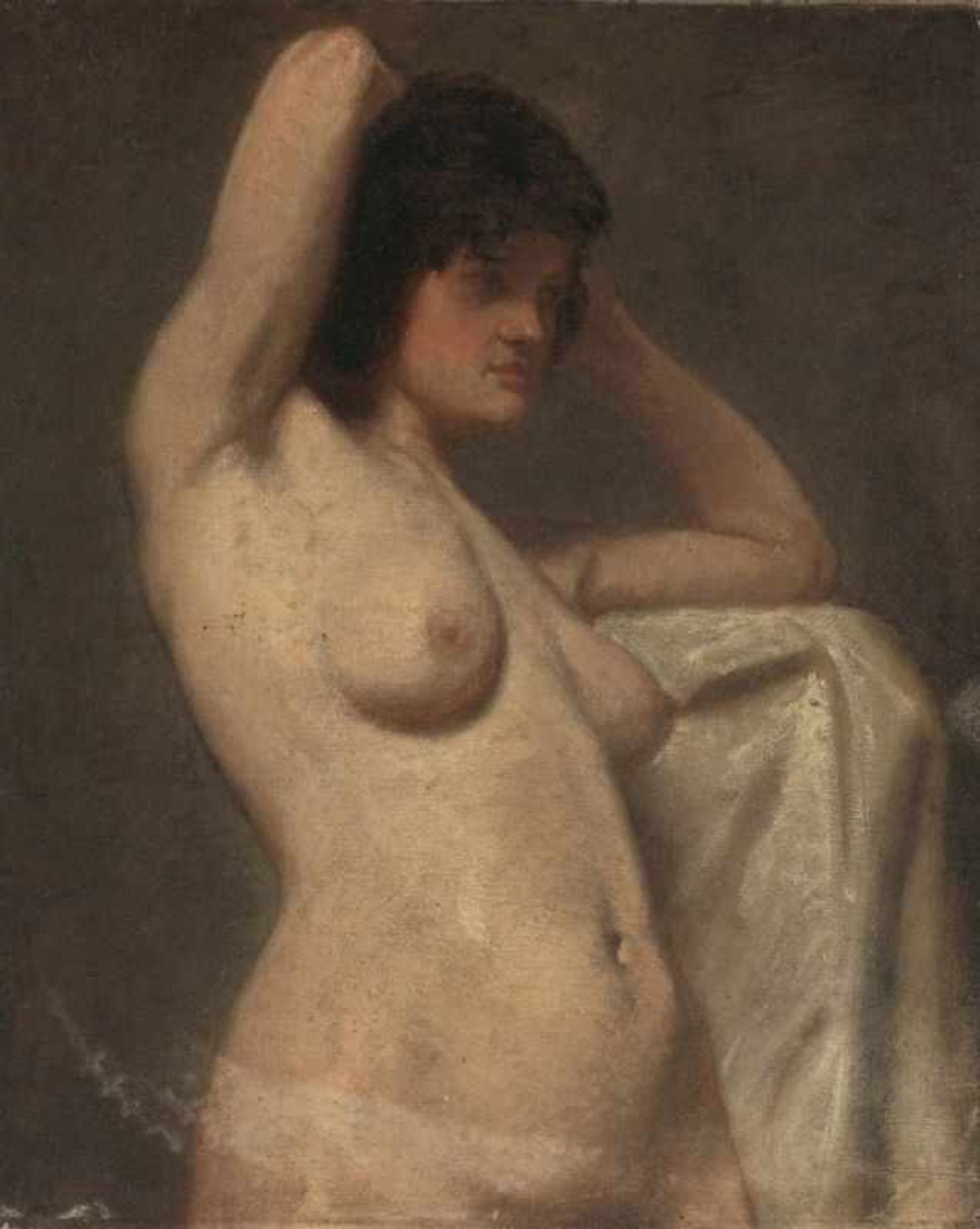 Künstler um 1900 - Weiblicher Halbakt - Öl/Lwd. Doubl. 64,5 x 52 cm. Rest.