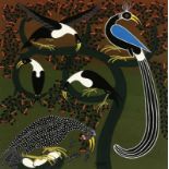 Rajabu Chiwaya 1951 - 2004 - Exotische Vögel - Email/Hartfaser. 59 x 59 cm. Sign. M. u.: R