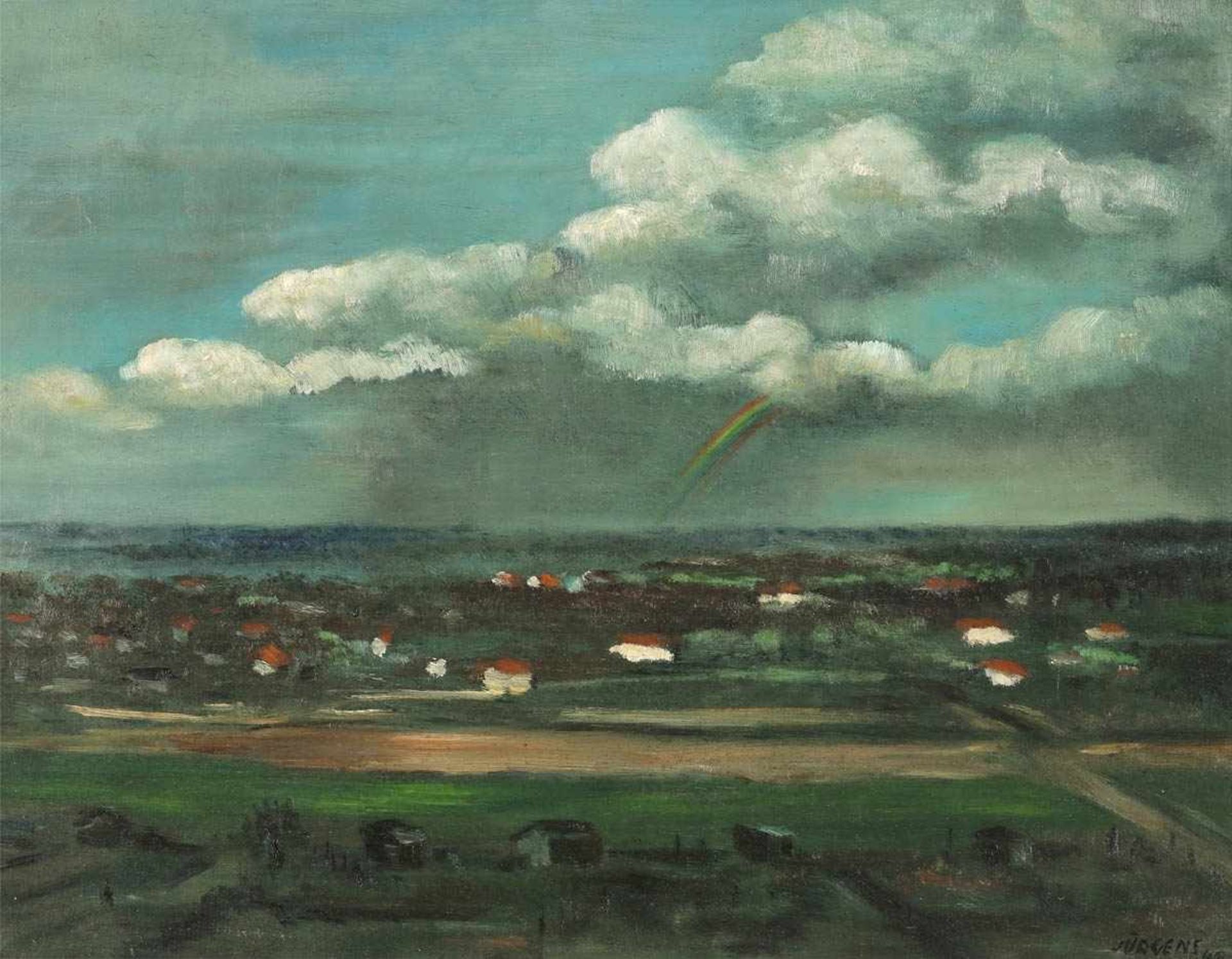 Grethe Jürgens 1899 Holzhausen - 1981 Hannover - Blick auf Hannover - Öl/Hartfaser. 51,5 x 68 cm.