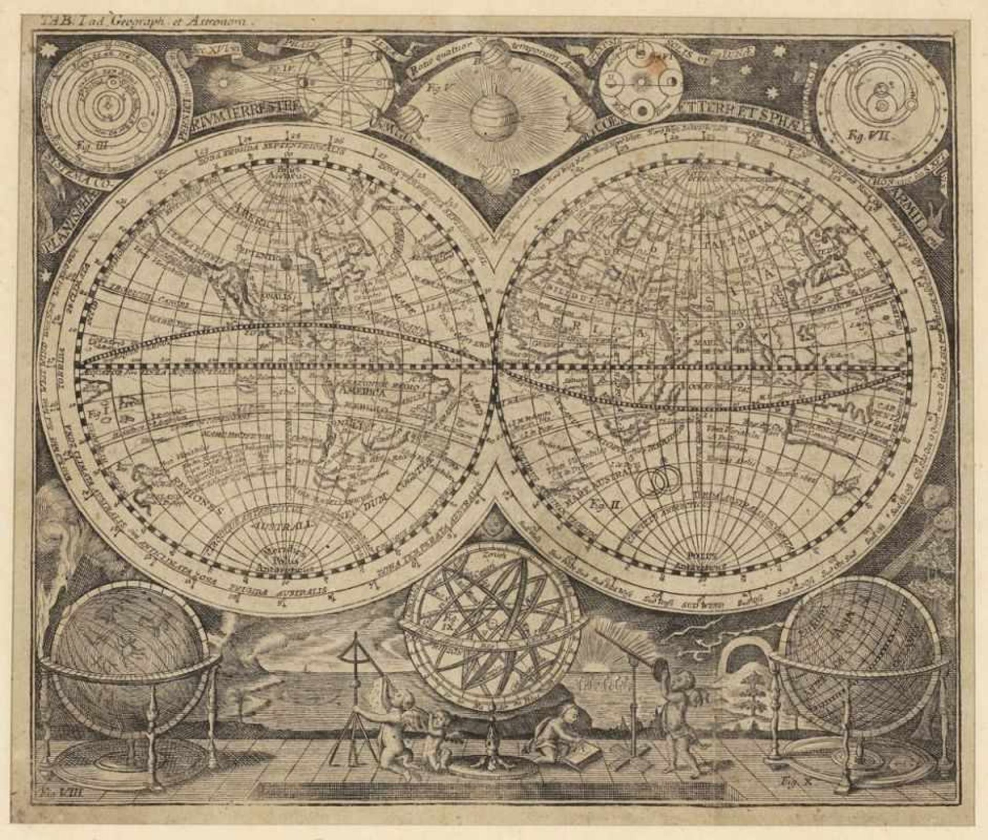 Johann Martin Bernigeroth 1670 Rammelburg - 1733 Leipzig - "Planisphaerium Terrestre Cum Globi Du