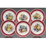 6 Teller mit Fruchtmalerei Königliche Porzellan Manufaktur, Meissen um 1850. Porzellan, weiß,