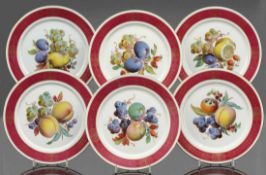 6 Teller mit Fruchtmalerei Königliche Porzellan Manufaktur, Meissen um 1850. Porzellan, weiß,