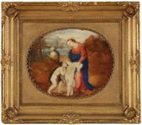 Kopist nach Raffael da Urbino - Madonna del Passeggio - Öl/Pergament. 24,5 x 30 cm (oval). Im
