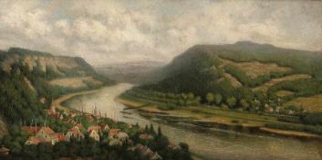 Ernst Menzel Künstler des 20. Jahrhunderts - Rheinlandschaft ("Das Siebengebirge") - Öl/Lwd. 50 x