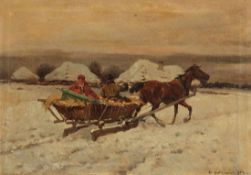 Adam Setkowicz 1876 Krakau - 1945 Krakau - Kutschfahrt in verschneiter Winterlandschaft - Öl/Lwd.