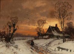 Künstler um 1900 - Winterlandschaft - Öl/Lwd. 46,5 x 65 cm. Sign. l. u.: A. Selmer. Rahmen. Rest.