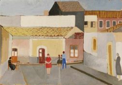 Bernhard Dörries 1898 Hannover - 1978 Bielefeld - Straßenszene - Gouache/Karton. Auf Leinwand